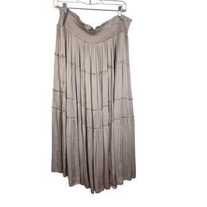 John Mark Taupe Tiered Maxi Skirt Boho Flowy Smocked Waist XL
